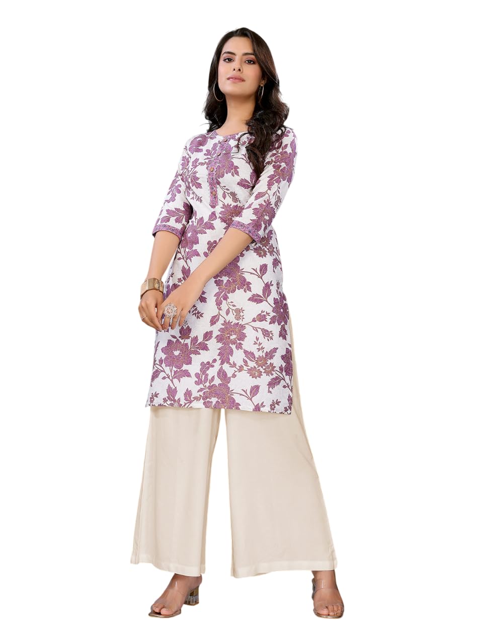 Rangita Mauve Rayon Straight Printed Knee Length Kurti | Kurta For Women_M