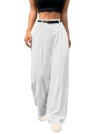 Shasmi Womens White Pleated High Waist Wide Leg Pants  Elegant Loose Fit Black Trousers with Pockets, Casual & Office Wear Strai