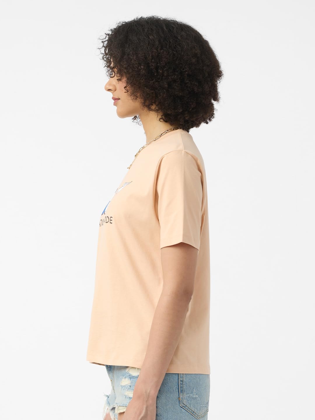 The Souled Store Peanuts: Vacation Mode Women and Girls Short Sleeves Round Neck Beige Graphic Printed Cotton Relaxed Fit T-Shir