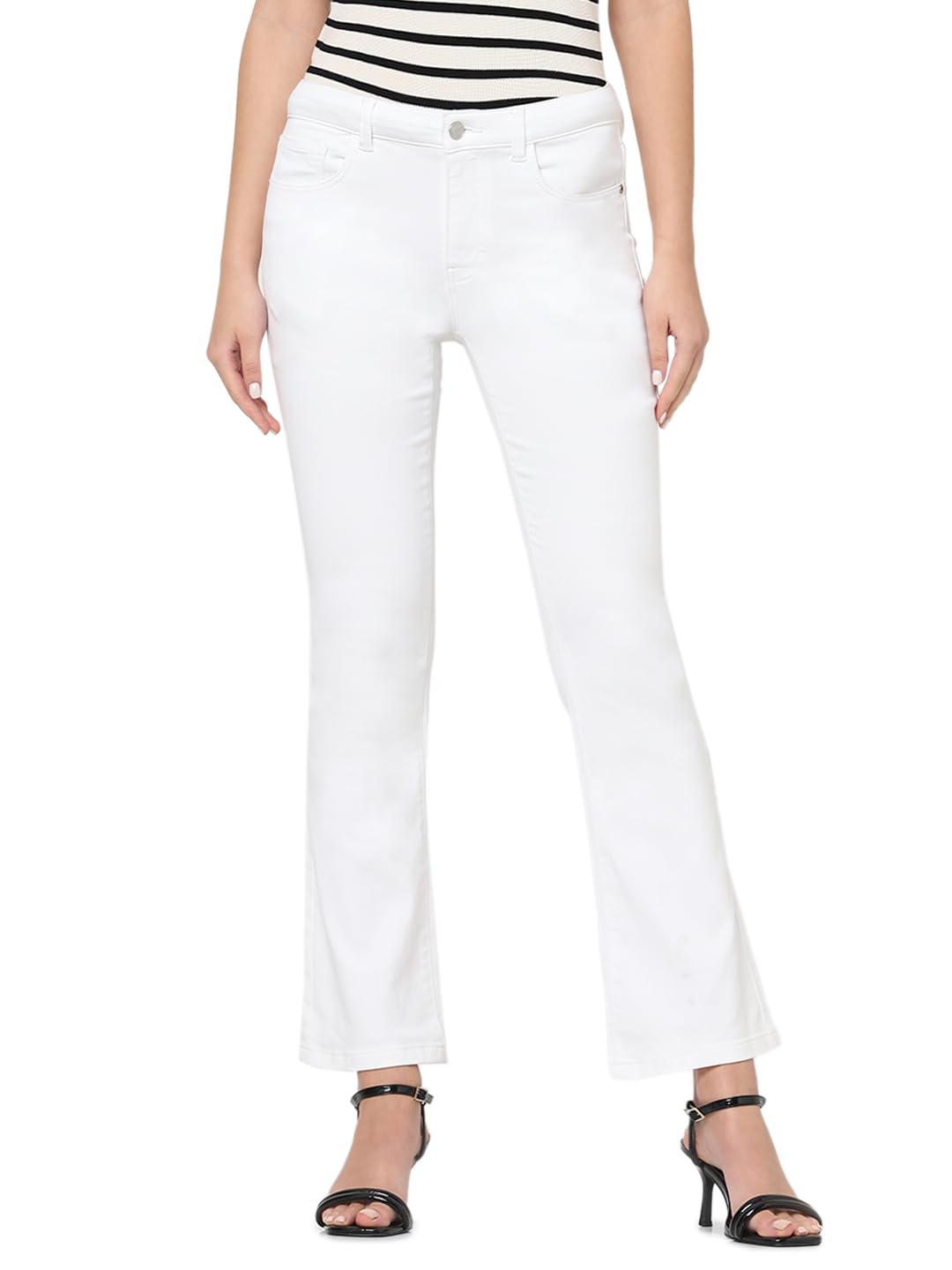 Vero Moda Women Solid White Cotton Bootcut Mid-Rise Jeans
