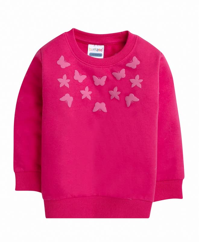 BUMZEE Pink Girls Full Sleeves Loose Cotton Round Neck Sweatshirt Age - 12-18 Months