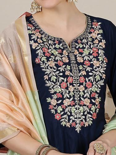 Aurelia Women?? Yarn Dyed Flared Kurta Set With Trousers And Dupatta For Women