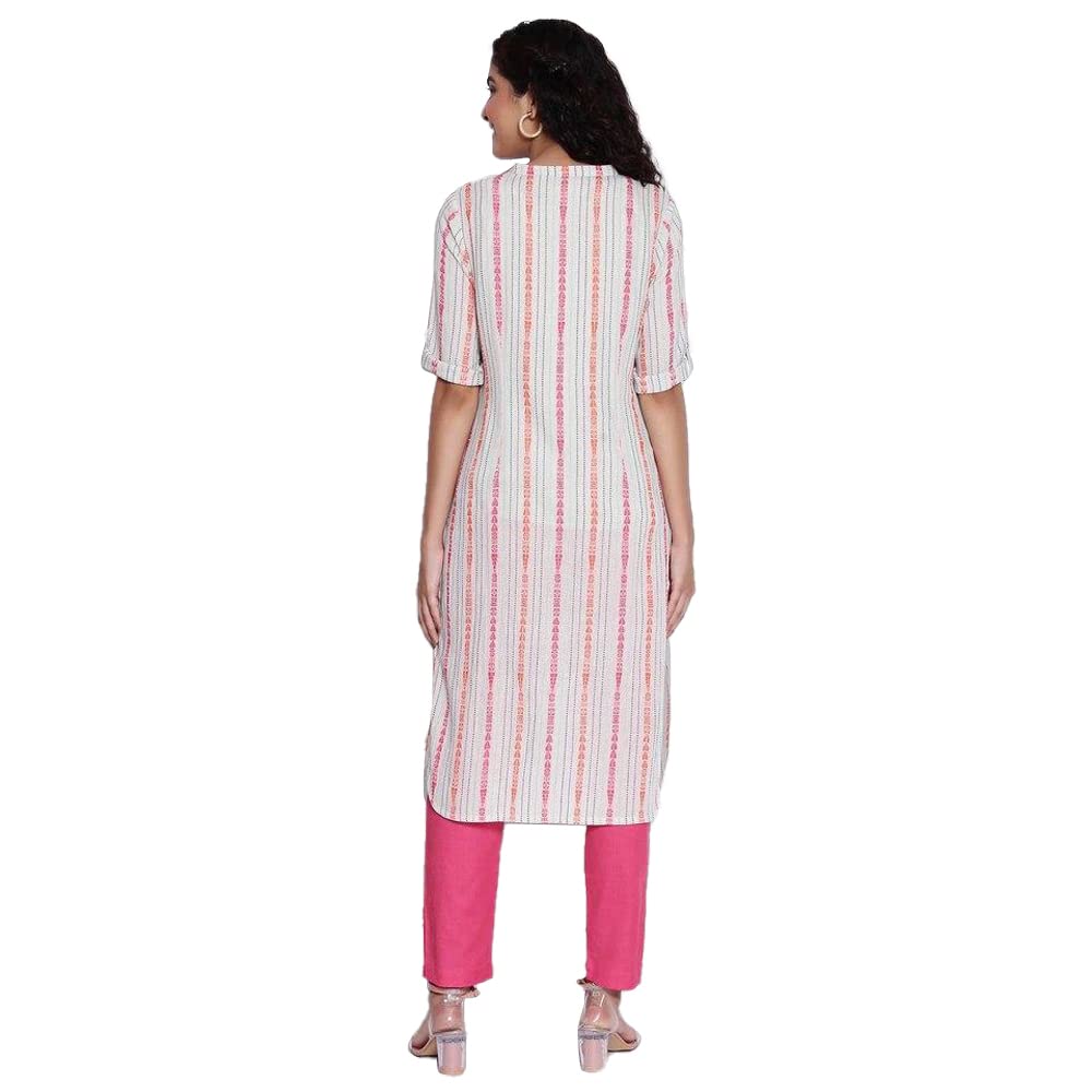 Aurelia Band With Placket Cotton Womens Knee Length Kurta (S21Aua11854B-P)