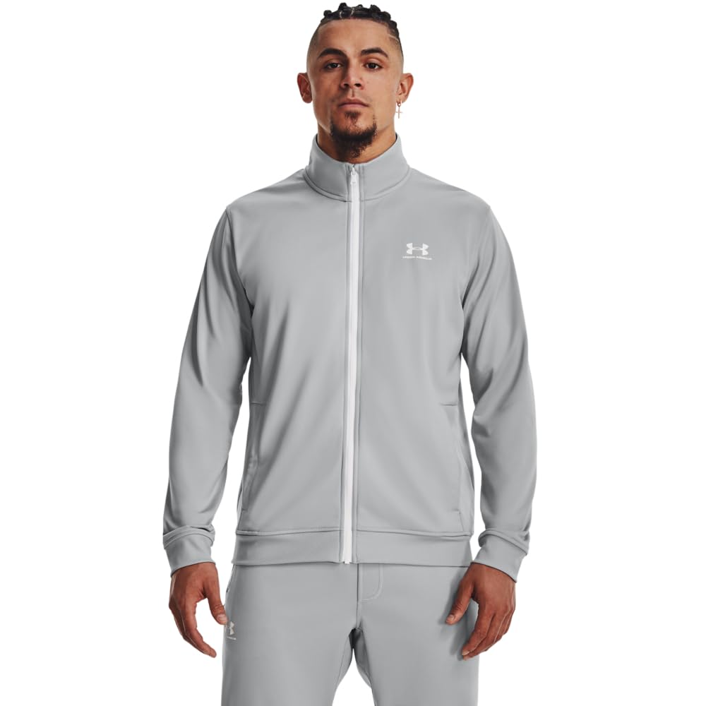 Under Armour Men's Sportstyle Tricot Jacket, (011) Mod Gray / / White, Large