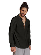 Royalscout MenS Cotton Solid Full Sleeve Short Kurta Shirt Black