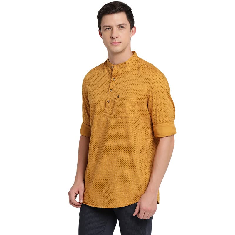 Turtle Men Pure Cotton Printed Kurta Shirts Yellow