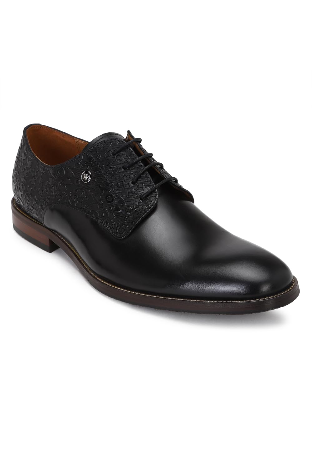 Louis Philippe Men Black Leather Derby Shoes, 7 Uk