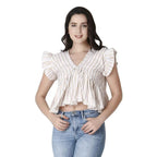 Leriya Fashion Womens Waffle Knit Tunic Cap Sleeve Button Down Tie Knot Henley Tops Loose Fitting Bat Wing Shirts Top (Small, Cr