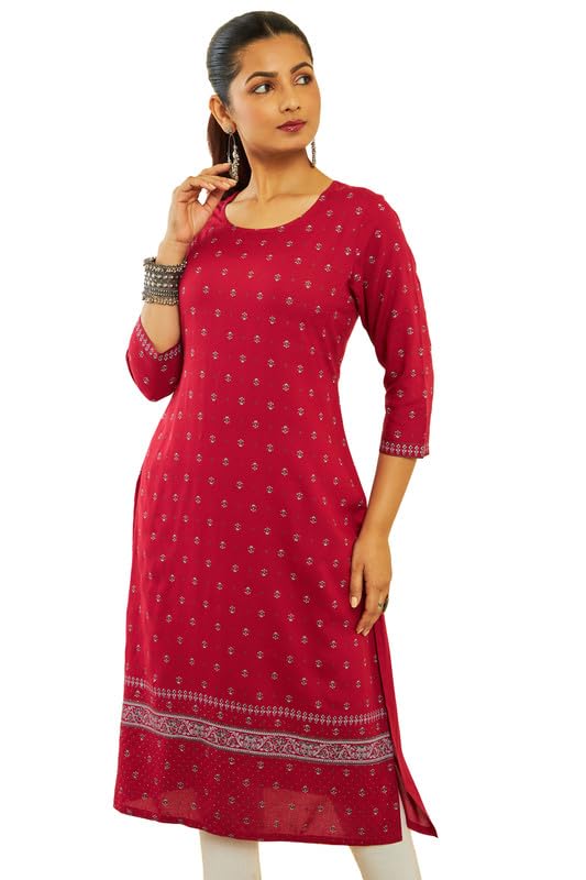 Soch Womens Rayon Floral All-Over Print Round-Neck Straight Kurta