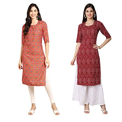 Pinkmint Women'S Crepe Digital Print Straight Kurta [Pack Of 2] (365-374-S)