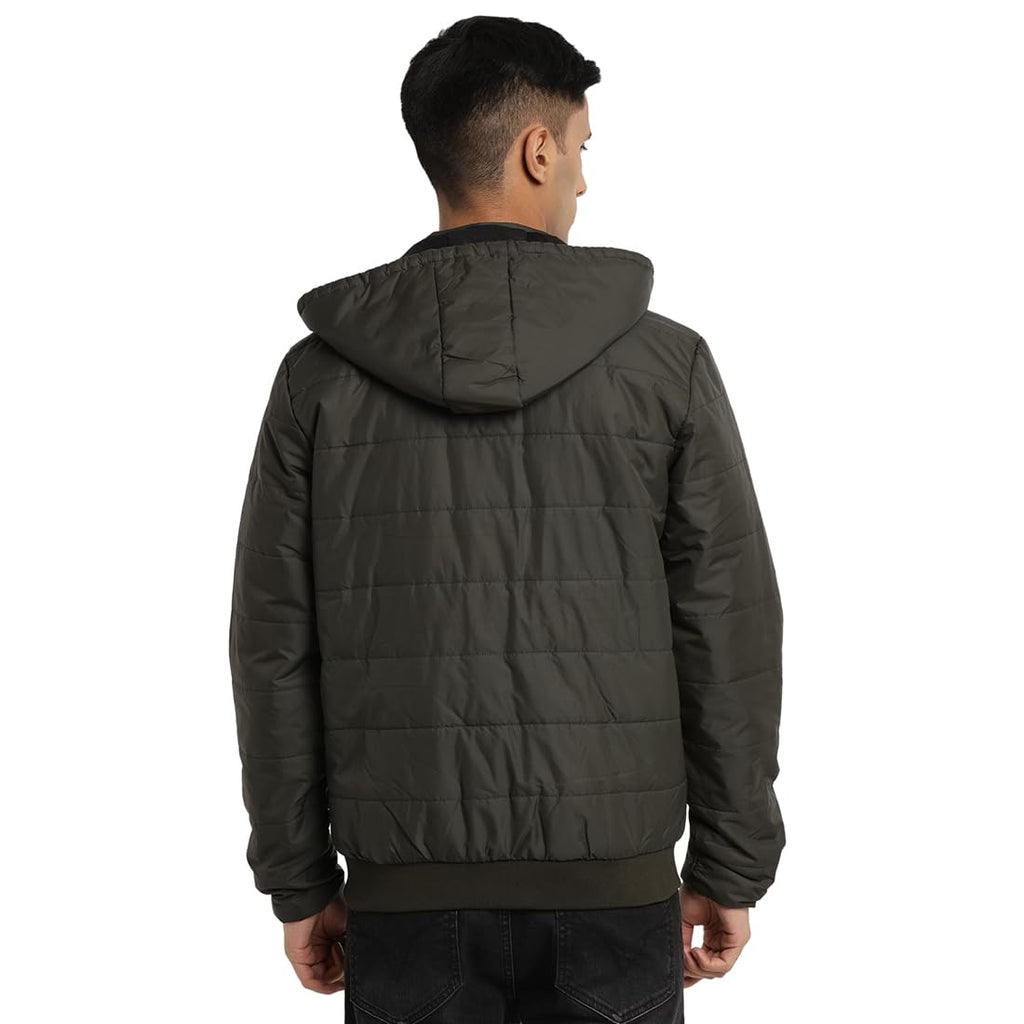 Turtle Men Nylon Solid Regular Fit Full Sleeve Olive Hooded Windcheater Jacket
