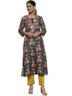 Varanga Black Pashmina Floral Printed Straight Kurta, Winter Wear With 3/4 Sleeves, Soft And Cozy (Double Extra Large)