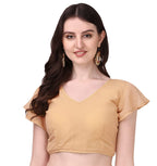 Pujia Mills Womens Georgette Bell Sleeve Readymade Saree Blouse (Chiku)