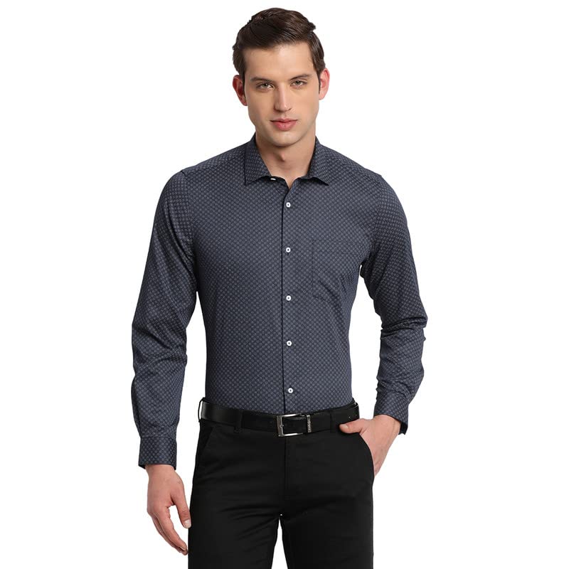 Turtle Men Navy Blue Pure Cotton Printed Slim Fit Formal Shirts
