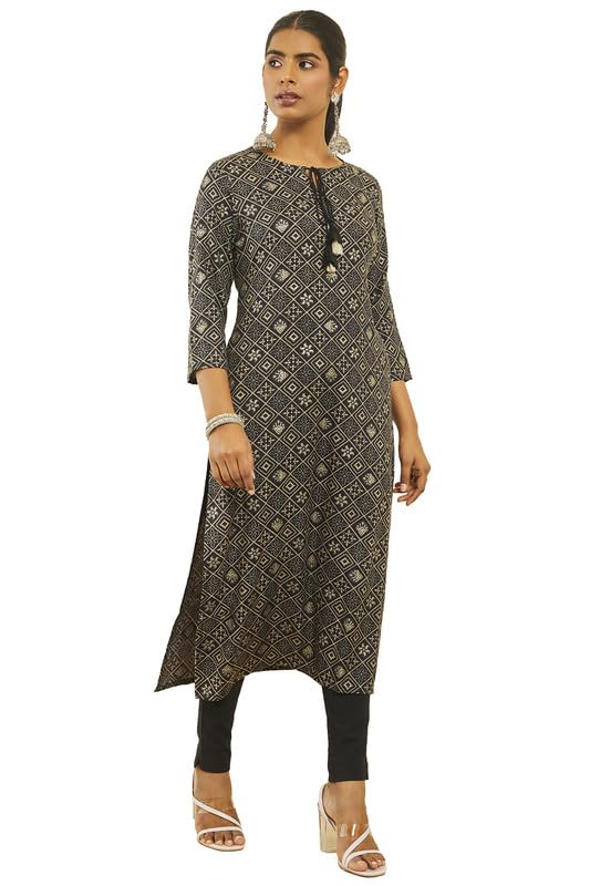 Soch Women Rayon Patola Print Straight Kurta with Tassels