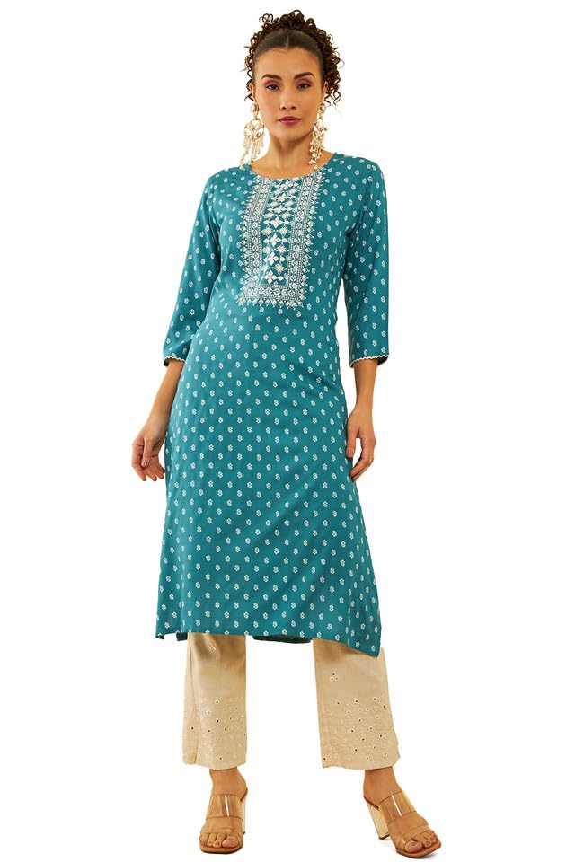 Soch Women Rayon Paisley Printed Kurta with Faux Mirror