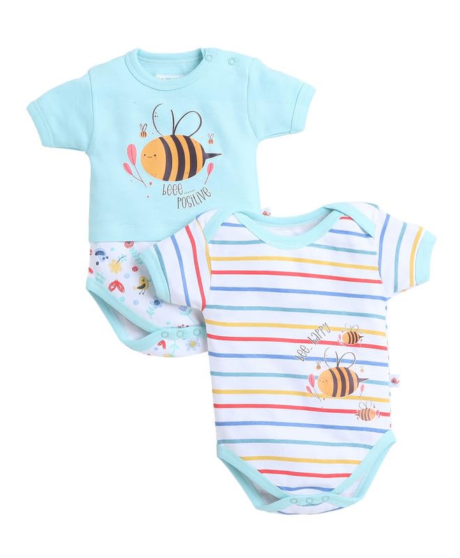 BUMZEE White & Mint Girls Half Sleeves Bodysuit Pack Of 2 Age - New Born (Peb9496A-wht.mnt)