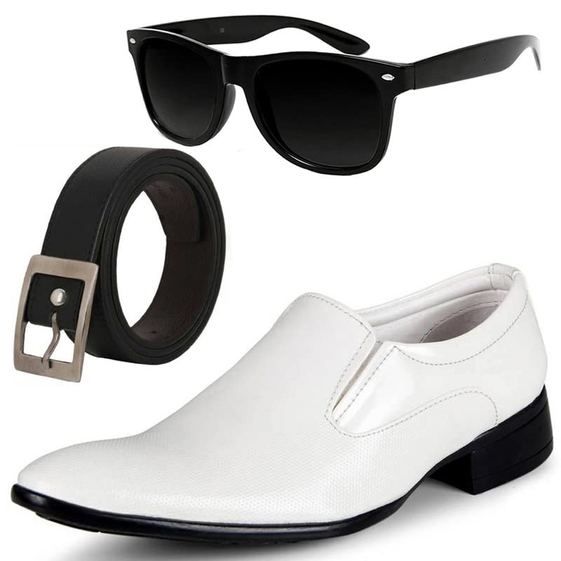 Vitoria Stylish & Trendy Men Formal Shoes with Free Belt & Unisex Black Wyfer Sunglasses Combo/7 7