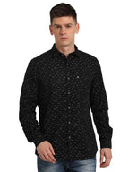 Turtle Men 100% Cotton Slim Fit Casual Printed Black Shirt