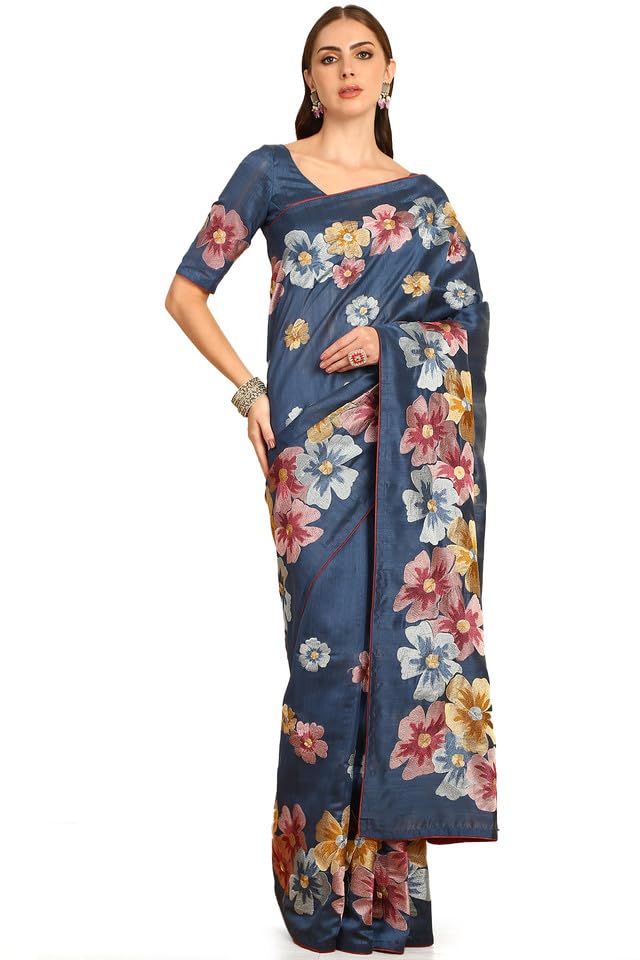 Soch Women Floral Embroidered Tussar Saree