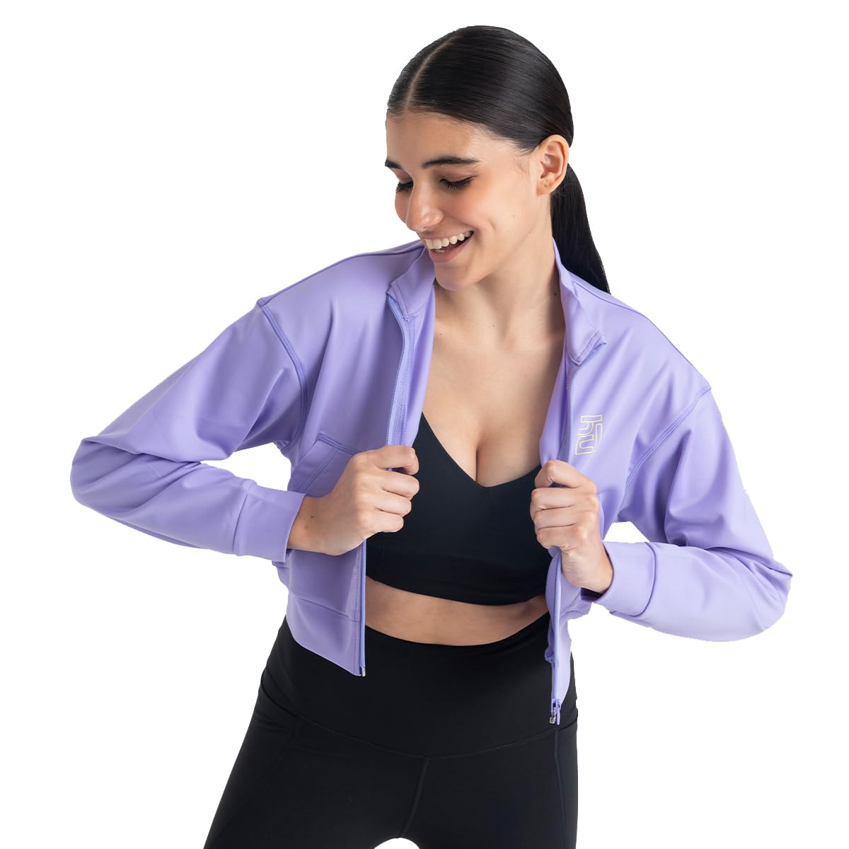 HUNNIT Cropped Jackets for Women with Front Zipper, Lavender Love One | Womens Jacket with Zipper and Pockets| Relaxed Fit | 4  4
