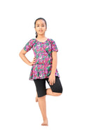 Aarika Girls Sports Wear Purple-Black Colour Abstract Print Nylon Swim Suit (5-15 Years)-(SW-SHM-CA-1118)