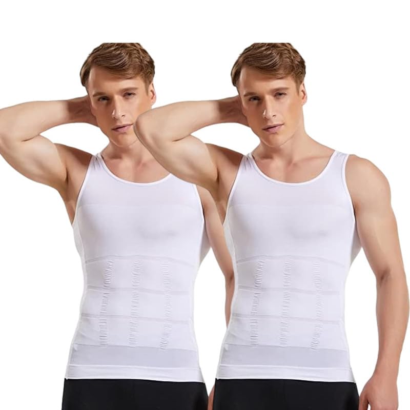 S S Long Life MenS Slimming Shapewear Vest | Tummy Control Compression Undershirt | Posture Support Body Shaper (White,2Xl,Pack  2