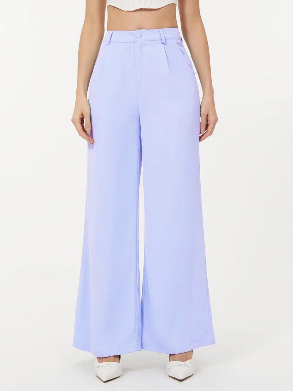Kotty Womens High Rise Regular Fit Viscose Rayon Solid Trousers Light Purple