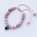 DOLON Pink Beaded Rhinestone Heart Charm Granddaugther Bracelet Adjustable Jewelry Back to School Birthday Christmas Holiday Gif