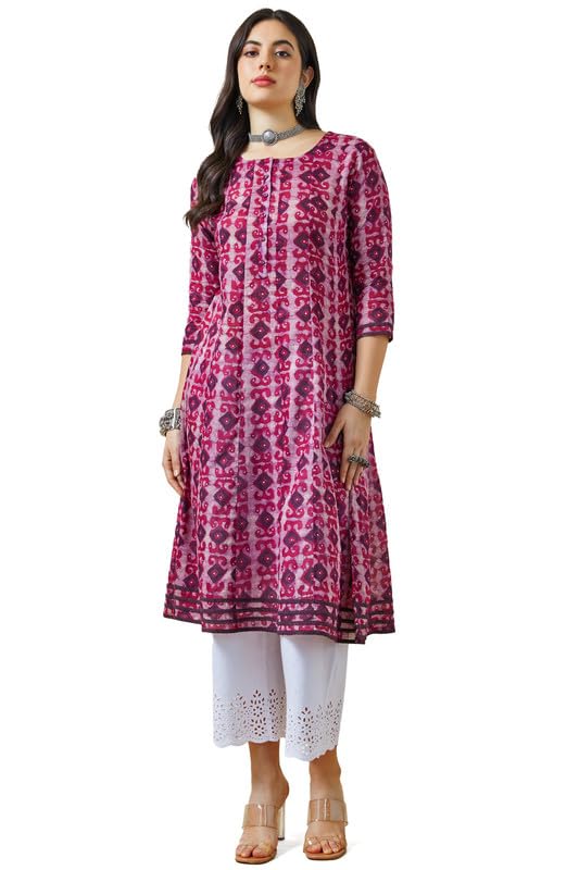 Soch Women Cotton Slub Ajrak Print Panelled A-Line Kurta