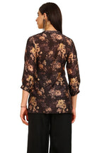 Soch Womens Black Floral Print Mandarin Collar Vicose Muslin Tunic