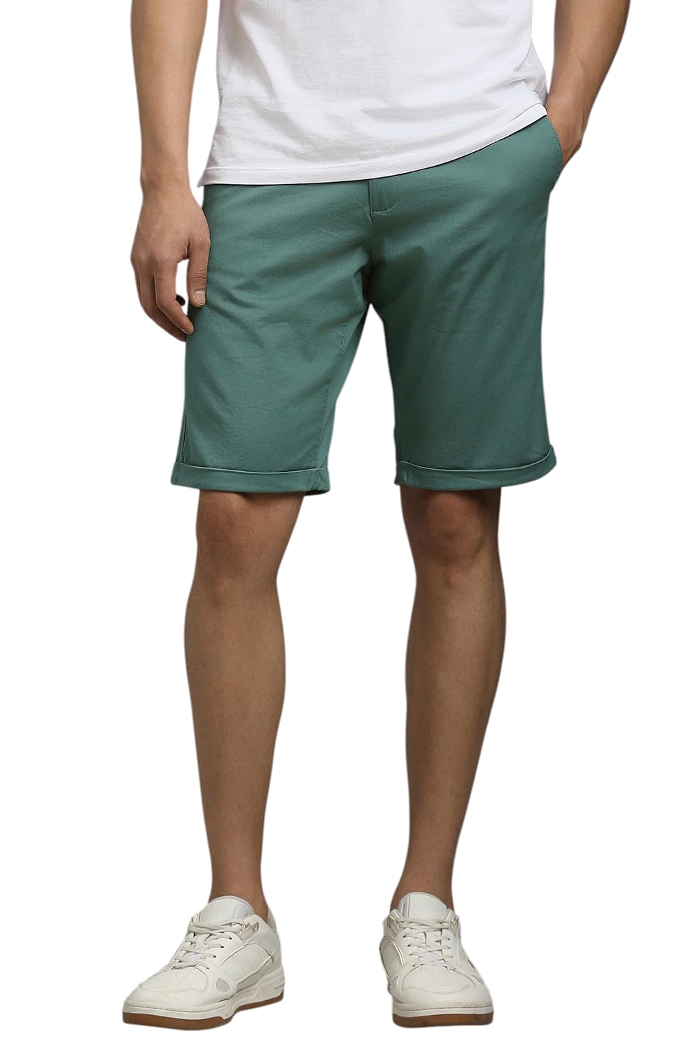 Louis Philippe Men Green Solid Shorts