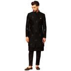 Kisah MenS Indo-Western Kurta Sherwani Trousers Set Cotton Silk Full Sleaves, Knee Length, Straight, Regular Fit, Mandarin Coll