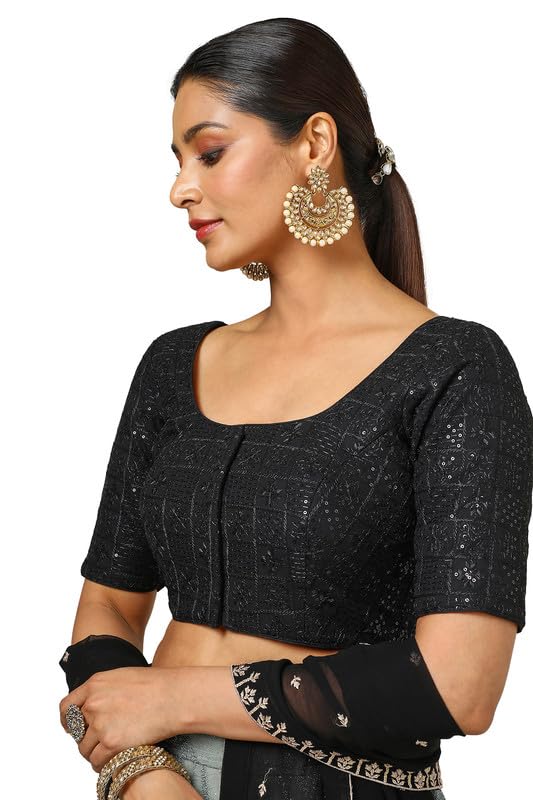 Soch Womens Black Georgette Embroidered Padded Blouse With Sequins