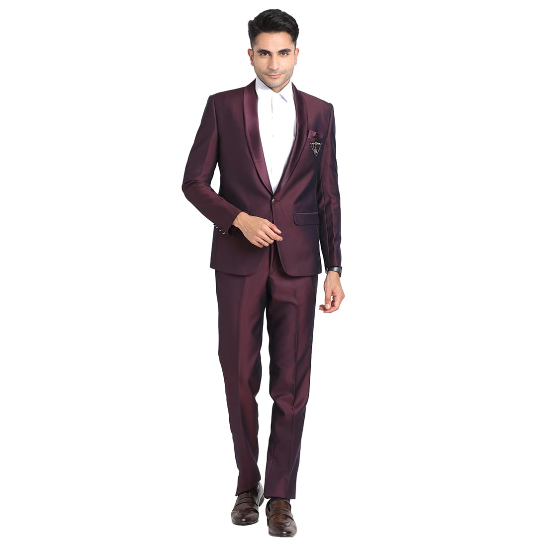 Turtle Men Terry Rayon Shawl Collar Tailored Fit Purple 2 Piece Party Suits
