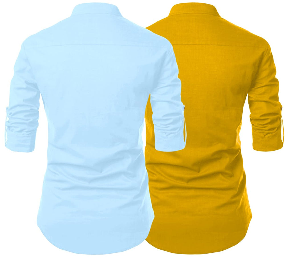 Finivo Fashion Combo Of MenS Cotton Blend Solid Full Sleeve Short Kurta