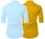 Finivo Fashion Combo Of MenS Cotton Blend Solid Full Sleeve Short Kurta