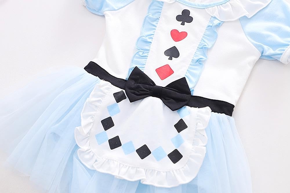 Dressy Daisy Infant Baby Girl Wonderland Princess Onesie Romper Dress Halloween Costume Bodysuit with Headband