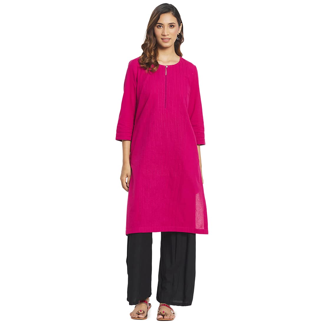 Fabindia Women Straight Style Medium Kurta Cotton_Xxl Fuchsia