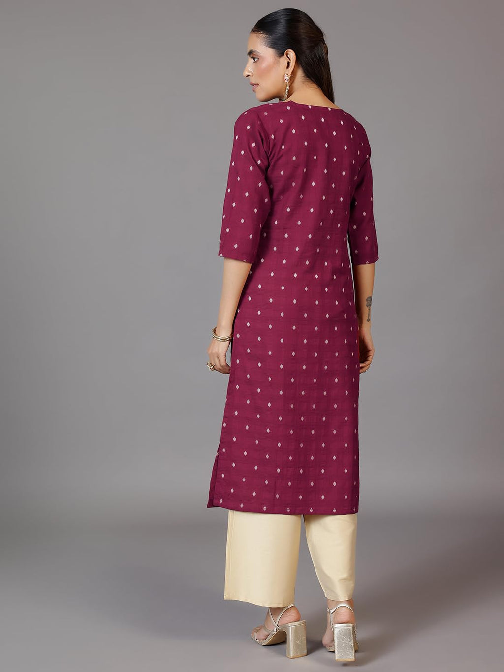 Libas WomenS Cotton Woven Design Straight Kurta (26969_Maroon