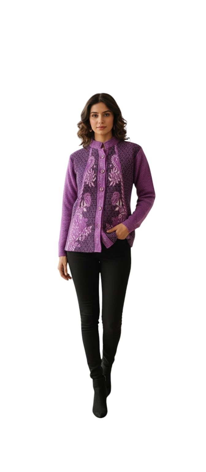 Aarika Womens Winter Wear Purple Colour Floral Woolen Cardigan-(S-L)-(Cg-W-Md-21-Purple-S)