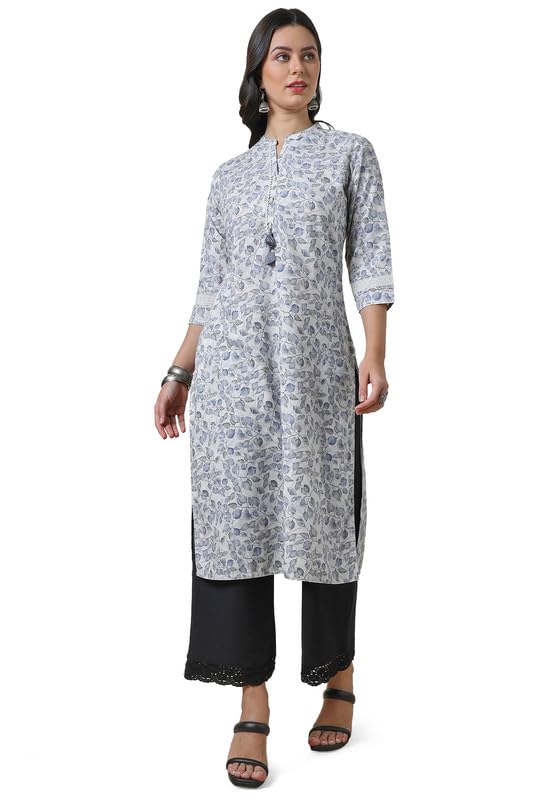 Soch Women Botanical Print Linen Blend Kurta with Lace Attached