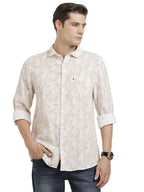 Turtle Men 100% Cotton Slim Fit Beige Printed Casual Shirt