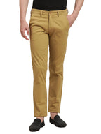 Turtle Men Cotton Stretch Dark Beige Solid Ultra Slim Fit Casual Trouser