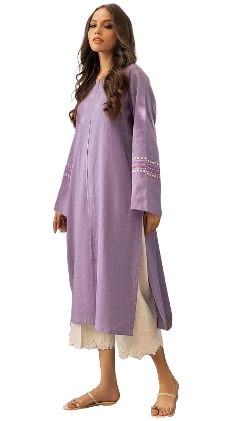 ANNI DESIGNER Womens Rayon Viscose Straight Solid Kurta (Sejalani Purple_XL_Cream_X-Large)
