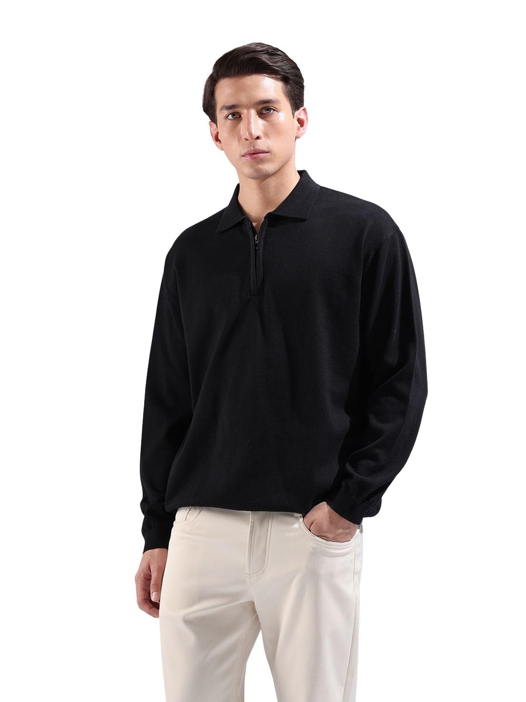 The Indian Garage Co Mens Oversized Textured Flatknit Full Sleeves Sweater