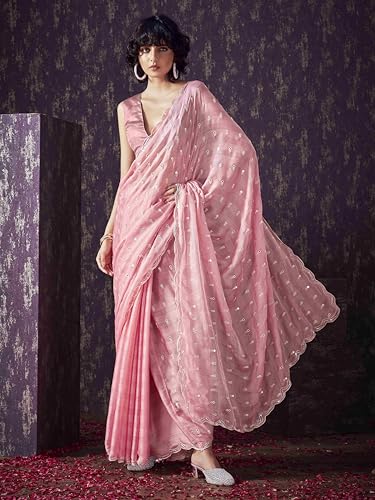 Womanista WomenS Women Satin Saree Ll Women Embellished Saree Ll Women Mirror Work Saree Ll Un-Stitched Blouse Saree