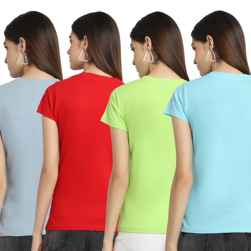 Preneum Womens Cotton Regular Fit Latest Graphic Stylish Printed Short Sleeves Casual T-Shirt || Latest Trendy & Style (Pack 4)