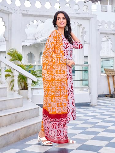 ANNI DESIGNER Womens Cotton Blend Straight Printed Kurta with Pant & Dupatta (Tiguna-Pink-NDS_M_Pink_Medium)