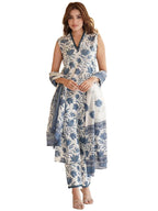 ANNI DESIGNER Womens Cotton Blend Printed Straight Kurta with Pant & Dupatta (Root White-NW_3XL_White_XXX-Large)